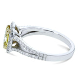 Kobelli gia certificado elegante almofada amarela vívida diamante halo anel de haste dividida 1 3/5 ctw ouro 18k em dois tons