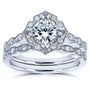 Kobelli Cushion Moissanite (DEF) and Diamond Floral Bridal Rings Set 1 2/5 CTW 14k White Gold - One of a Kind