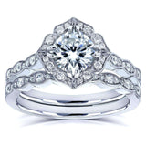 Kobelli Cushion Moissanite (DEF) and Diamond Floral Bridal Rings Set 1 2/5 CTW 14k White Gold - One of a Kind