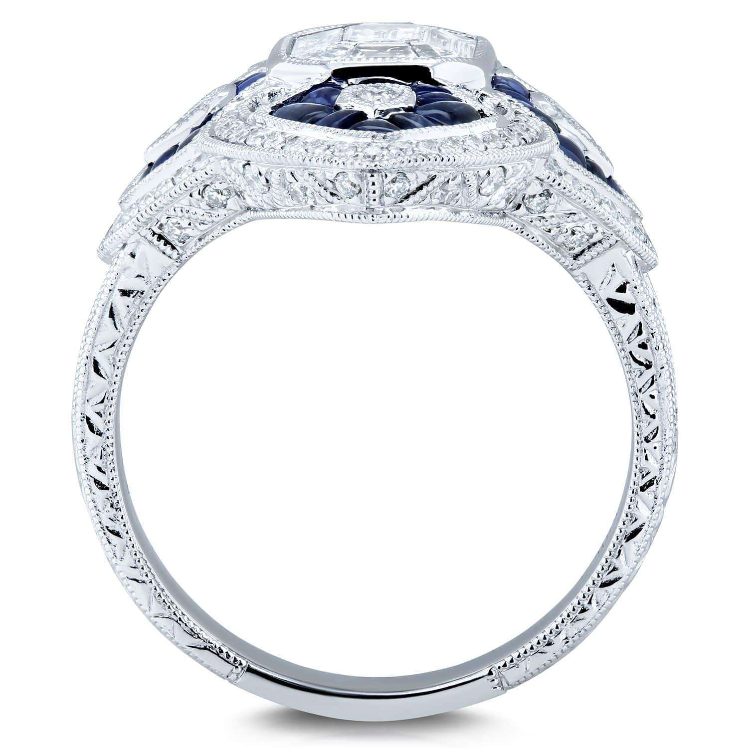 Kobelli Diamond and Sapphire Cabochon Ornate Long Pointed Ring 2 1/2 CTW 14k White Gold  - Size 7 71432X/7W