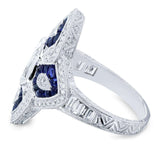 Kobelli diamant og safir Cabochon utsmykket langspiss ring 2 1/2 CTW 14 k hvitt gull - størrelse 7 71432X/7W