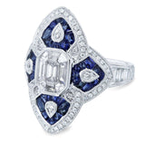 Kobelli Diamond and Sapphire Cabochon Ornate Long Pointed Ring 2 1/2 CTW 14k White Gold  - Size 7 71432X/7W