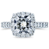 Kobelli Cushion Moissanite and Diamond Halo One-of-a-kind Engagement Ring, 3 3/5 CTW, 14k White Gold