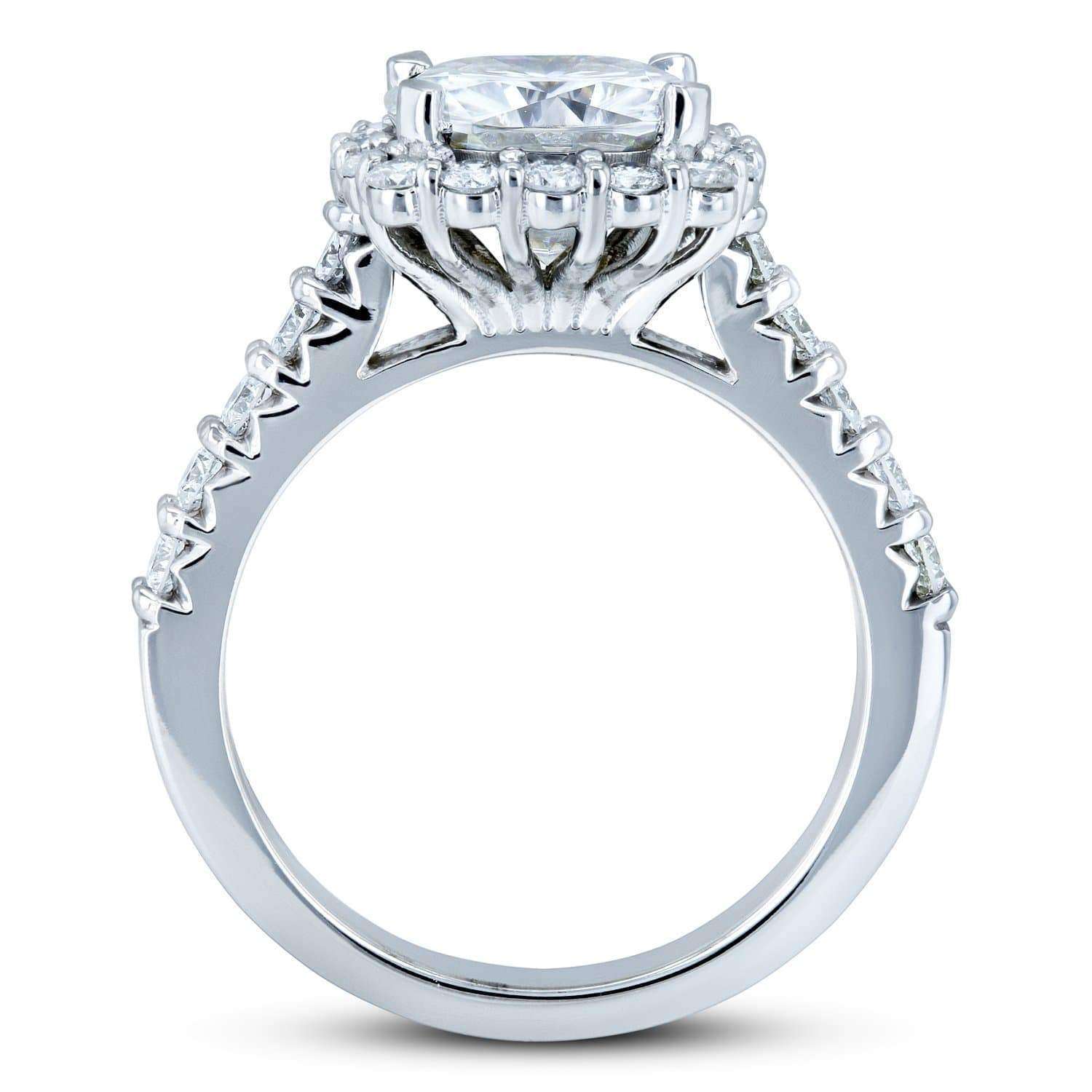 Kobelli Cushion Moissanite and Diamond Halo One-of-a-kind Engagement Ring, 3 3/5 CTW, 14k White Gold