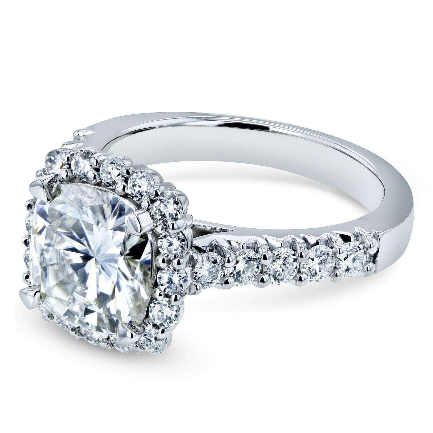 Kobelli Cushion Moissanite and Diamond Halo One-of-a-kind Engagement Ring, 3 3/5 CTW, 14k White Gold
