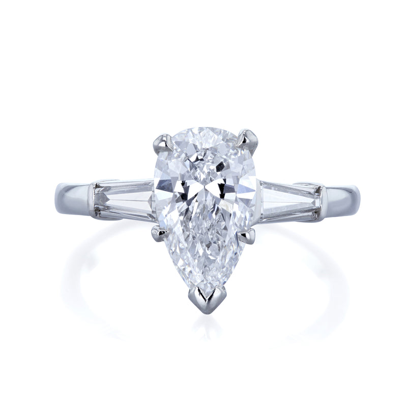 Pear Moissanite & Baguette Diamond Halo Engaement Ring - enr659-pear -  MoissaniteCo.com