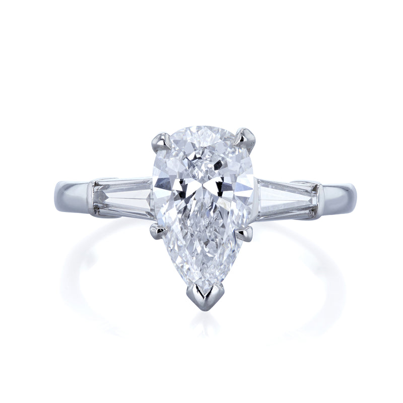 Van Cleef Pear Diamond Classic Three Stone Engagement Ring 2 1/10