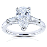 Anel de noivado de três pedras com diamante brilhante Kobelli Van Cleef Pear 2 1/10 CTW em platina (certificado GIA), tamanho 6 71454X/6P