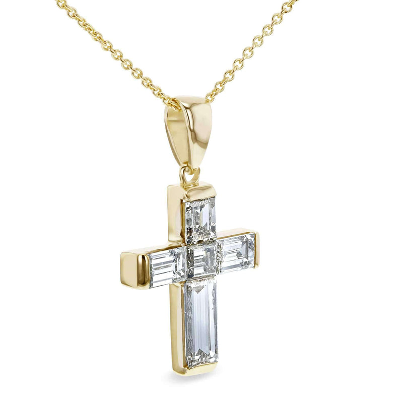 Kobelli Baguette Diamond Cross Necklace (14K Yellow Gold) 71491X