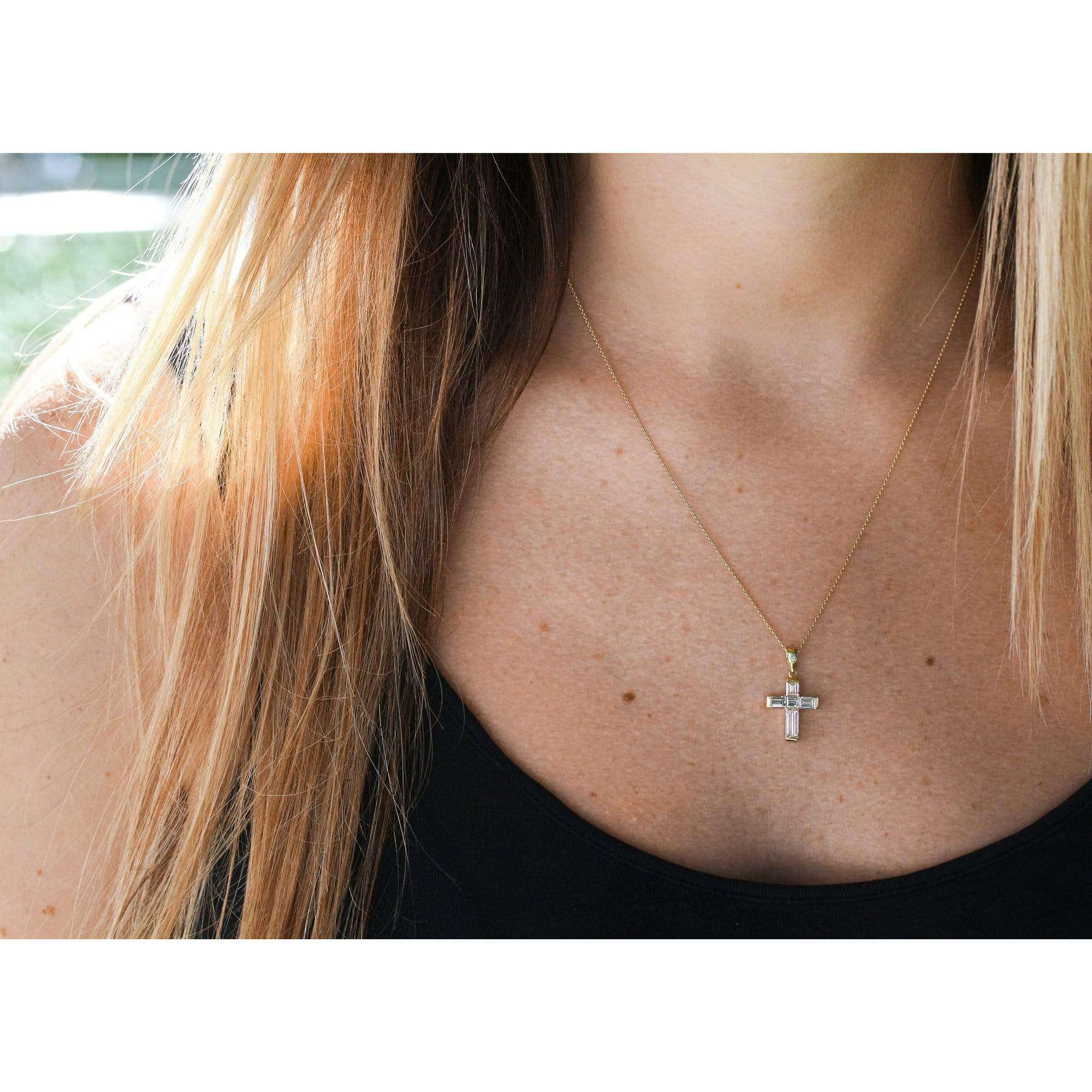 Kobelli Baguette Diamond Cross Necklace (14K Yellow Gold) 71491X