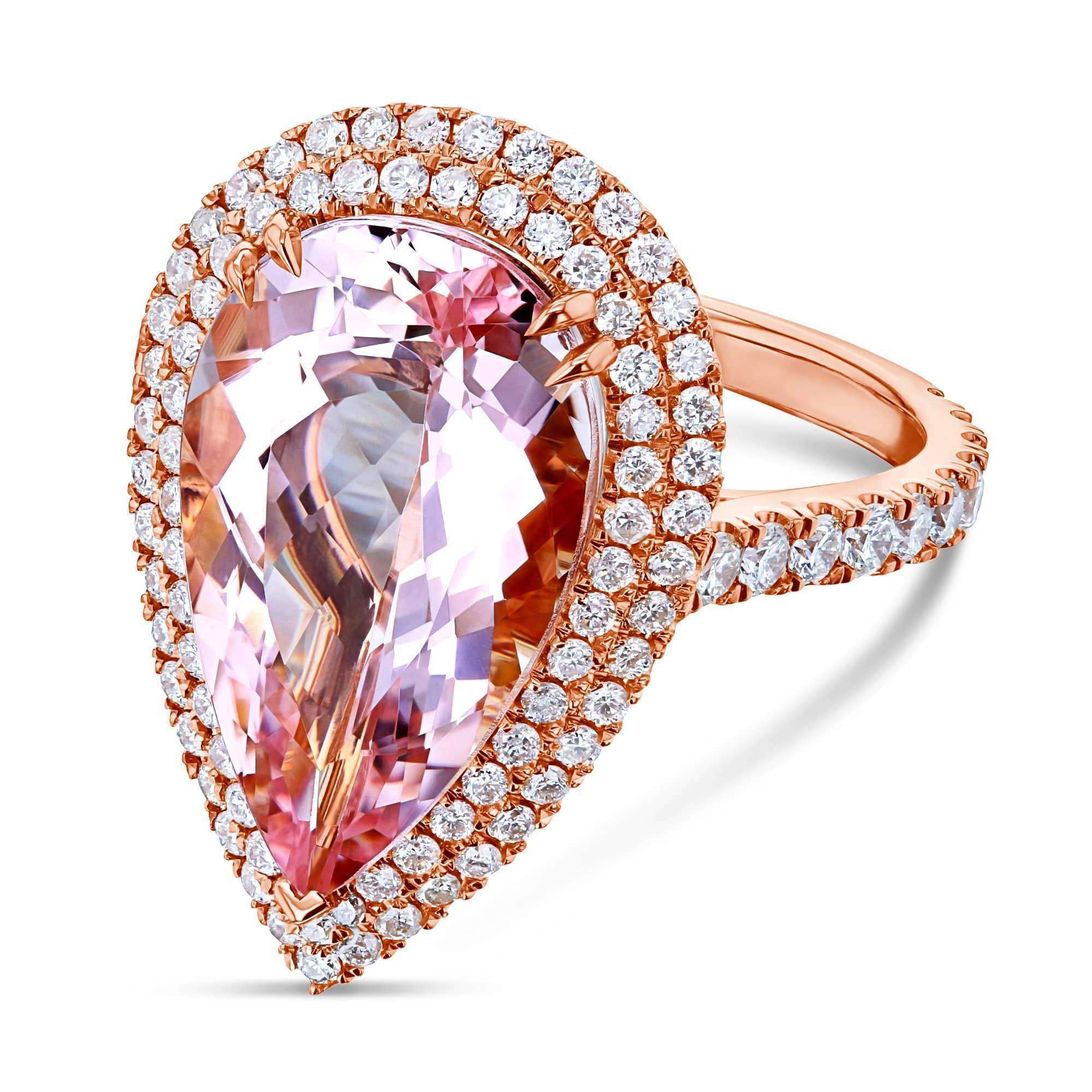 Kobelli Pear Premium Morganite Diamond Halo Cocktail Ring