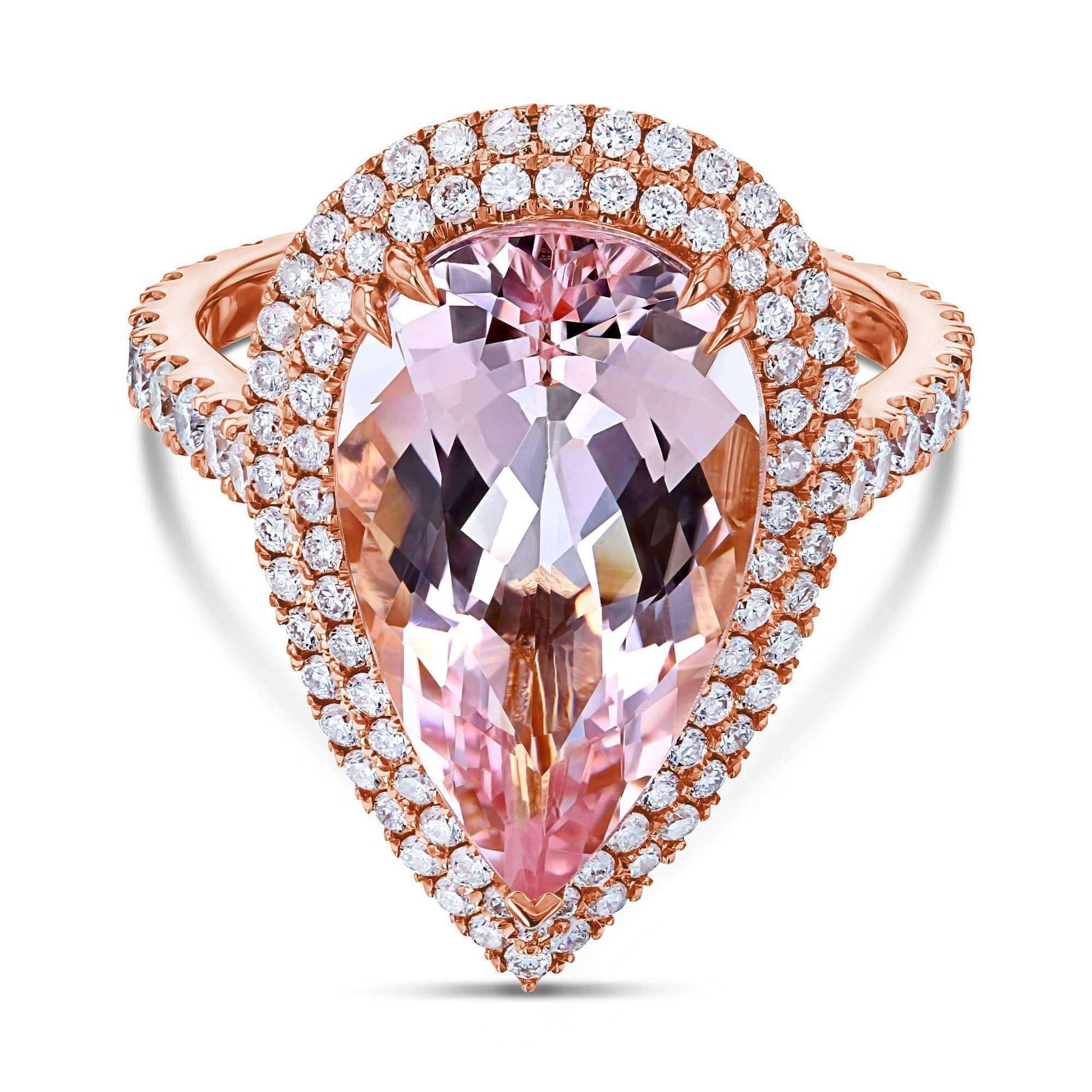Kobelli Pear Premium Morganite Diamond Halo Cocktail Ring