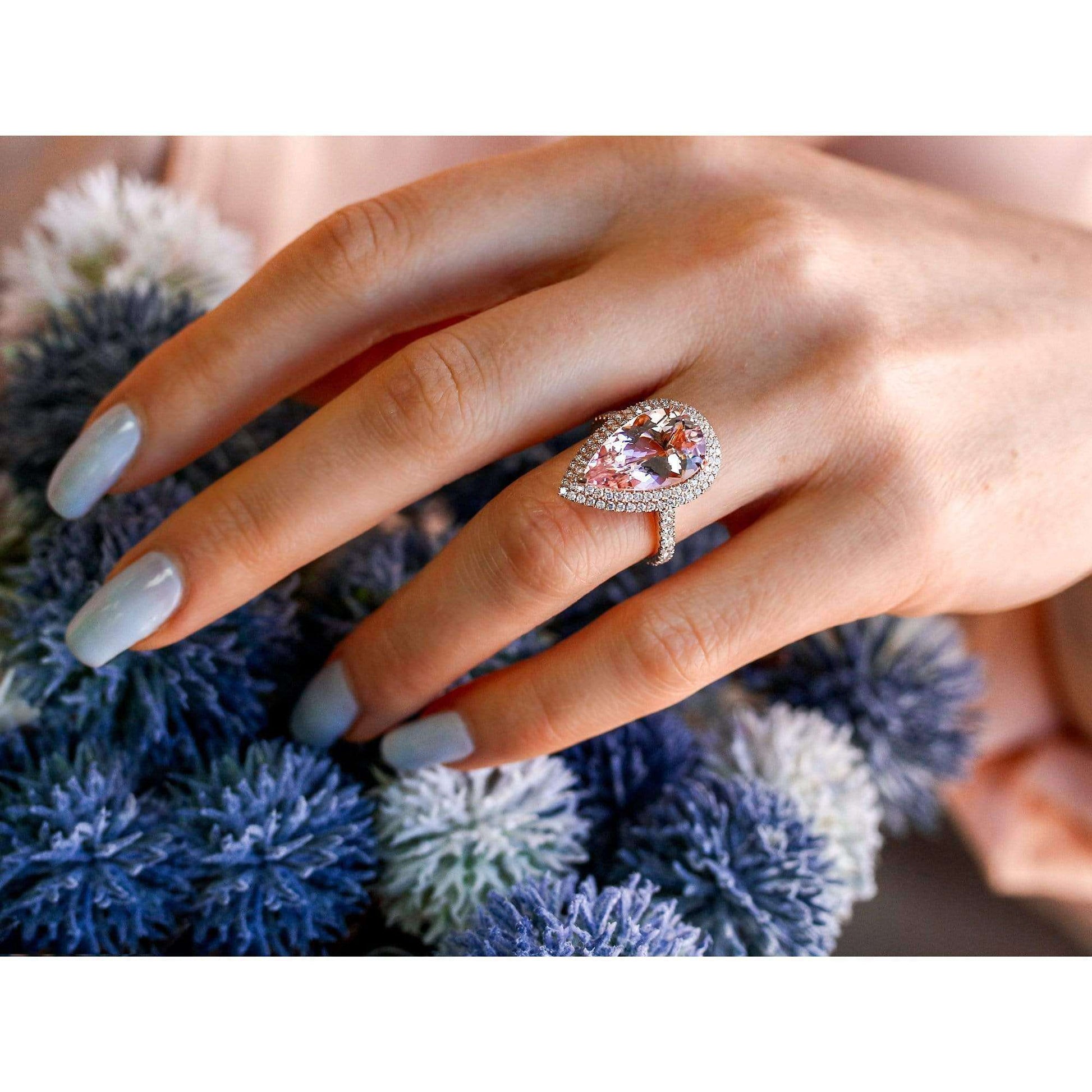 Kobelli Pear Premium Morganite Diamond Halo Cocktail Ring