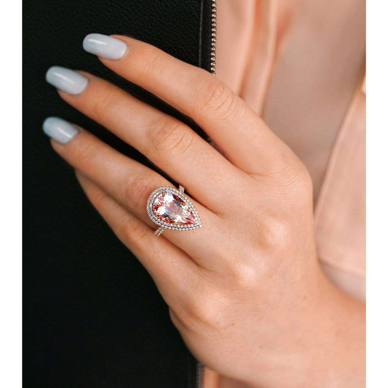 Kobelli Pear Premium Morganite Diamond Halo Cocktail Ring