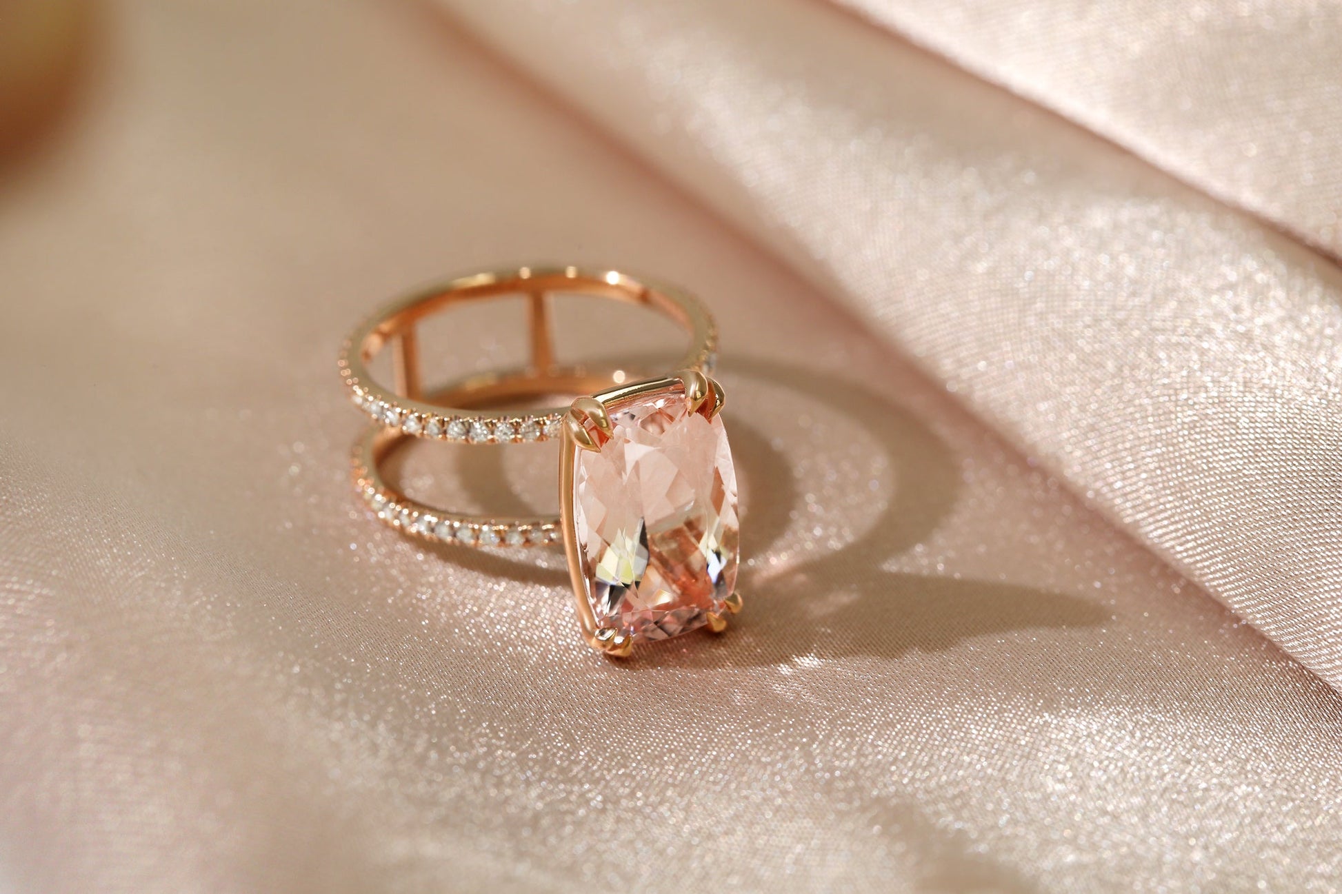 6 Carat Morganite Double Band Ring