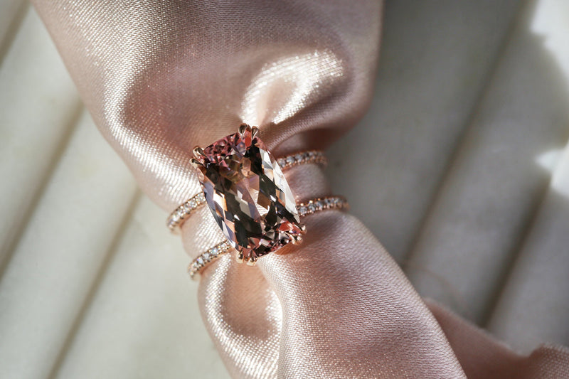 Peach Pink Morganite Bridal Set 14K Rose Gold Morganite Engagement Rings  Set Filigree Rose Gold Rings - Camellia Jewelry