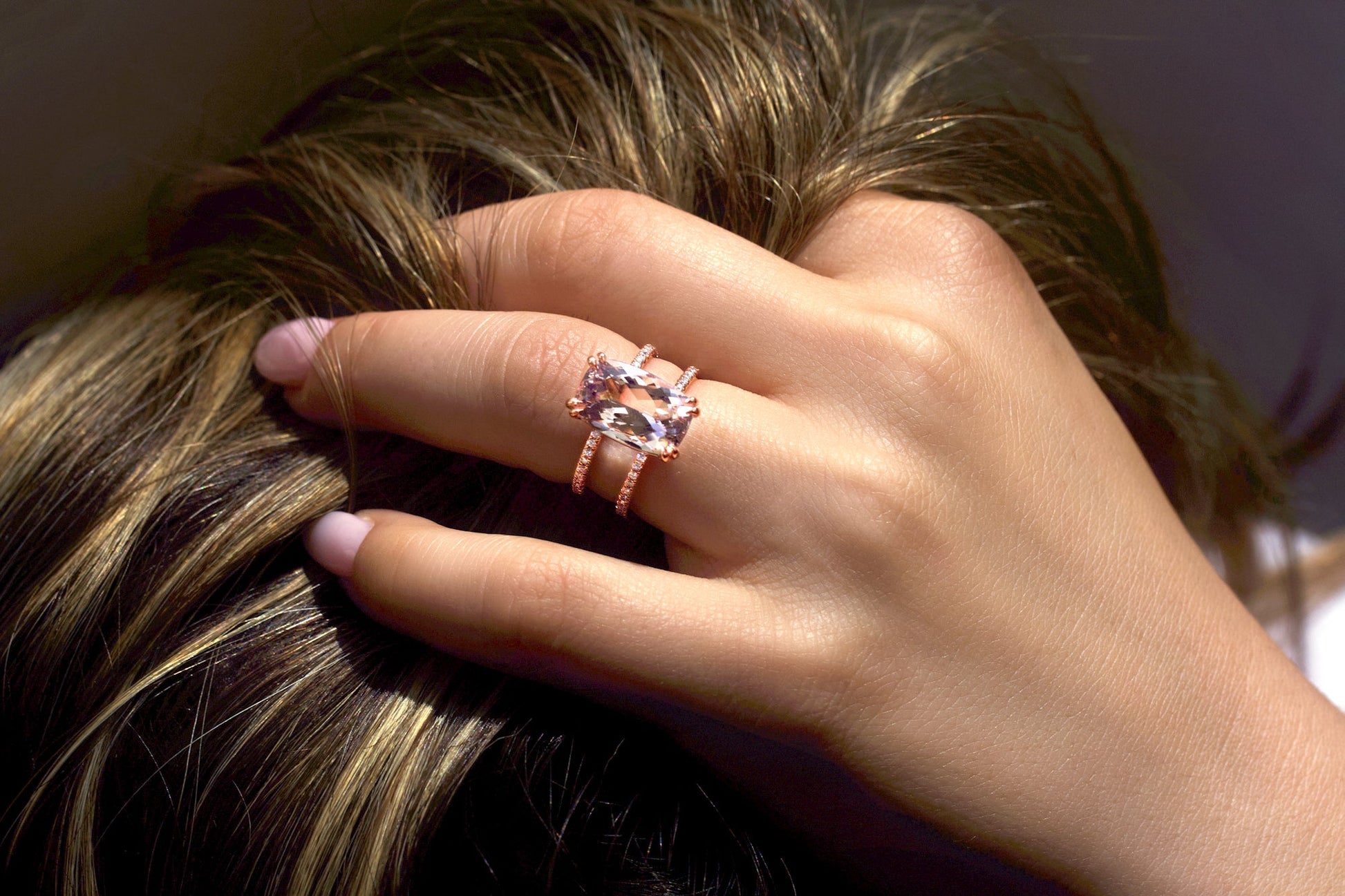 6 Carat Morganite Double Band Ring