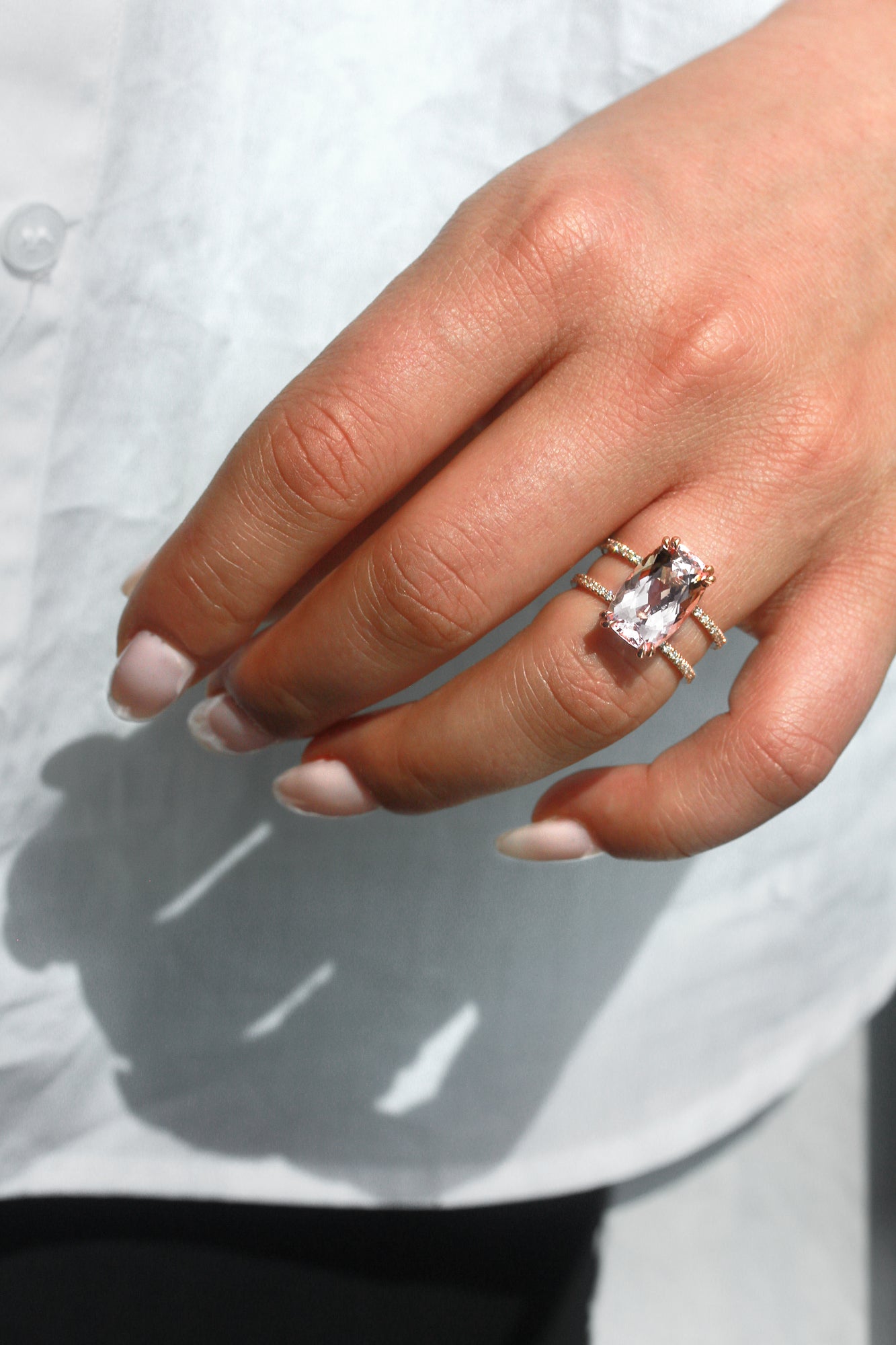6 Carat Morganite Double Band Ring