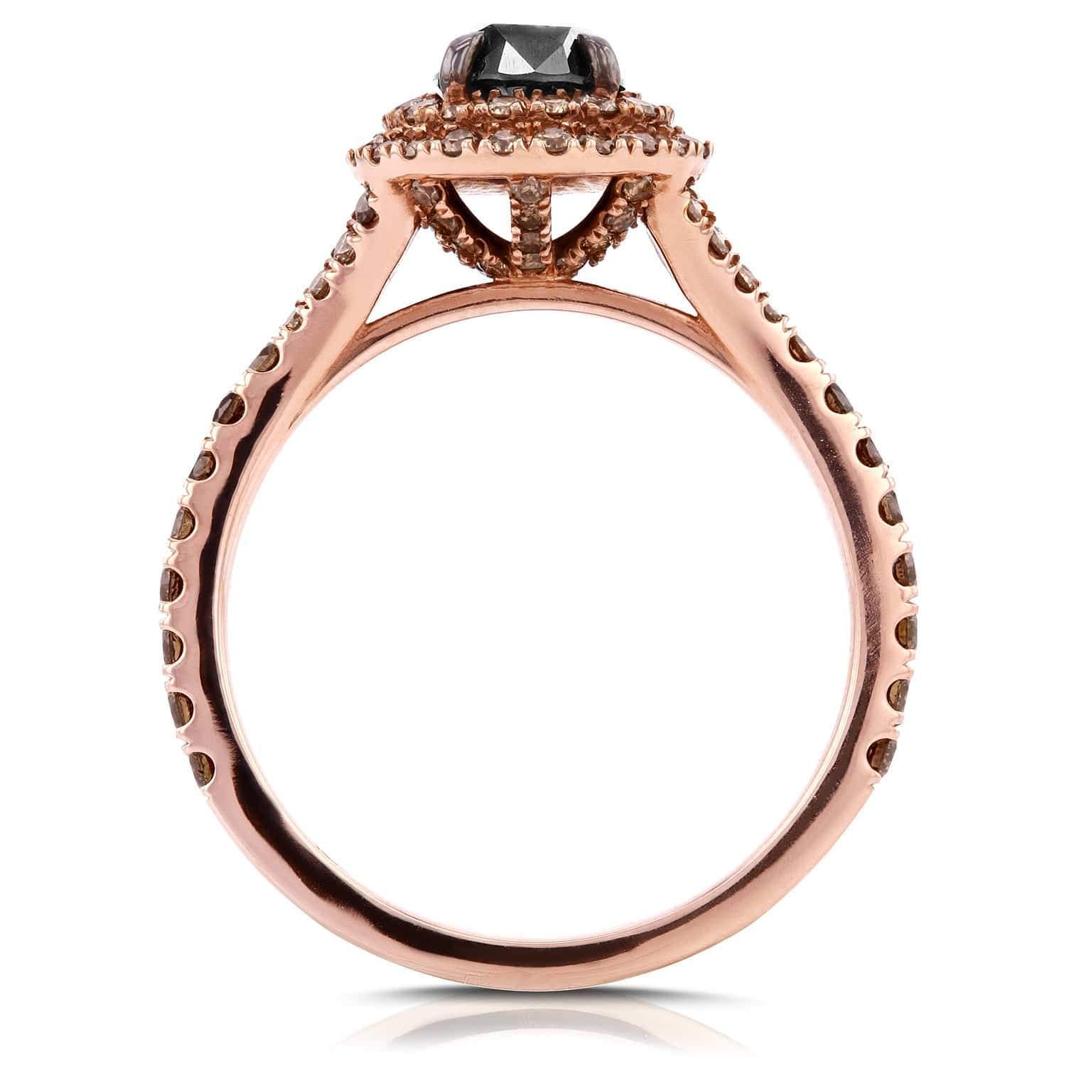 Kobelli 18k Rose Gold Black and Champagne Diamond Double Halo Ring 1 1/2 CTW