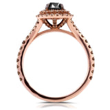 Kobelli 18k rosa guld sort og champagne diamant dobbelt halo ring 1 1/2 CTW