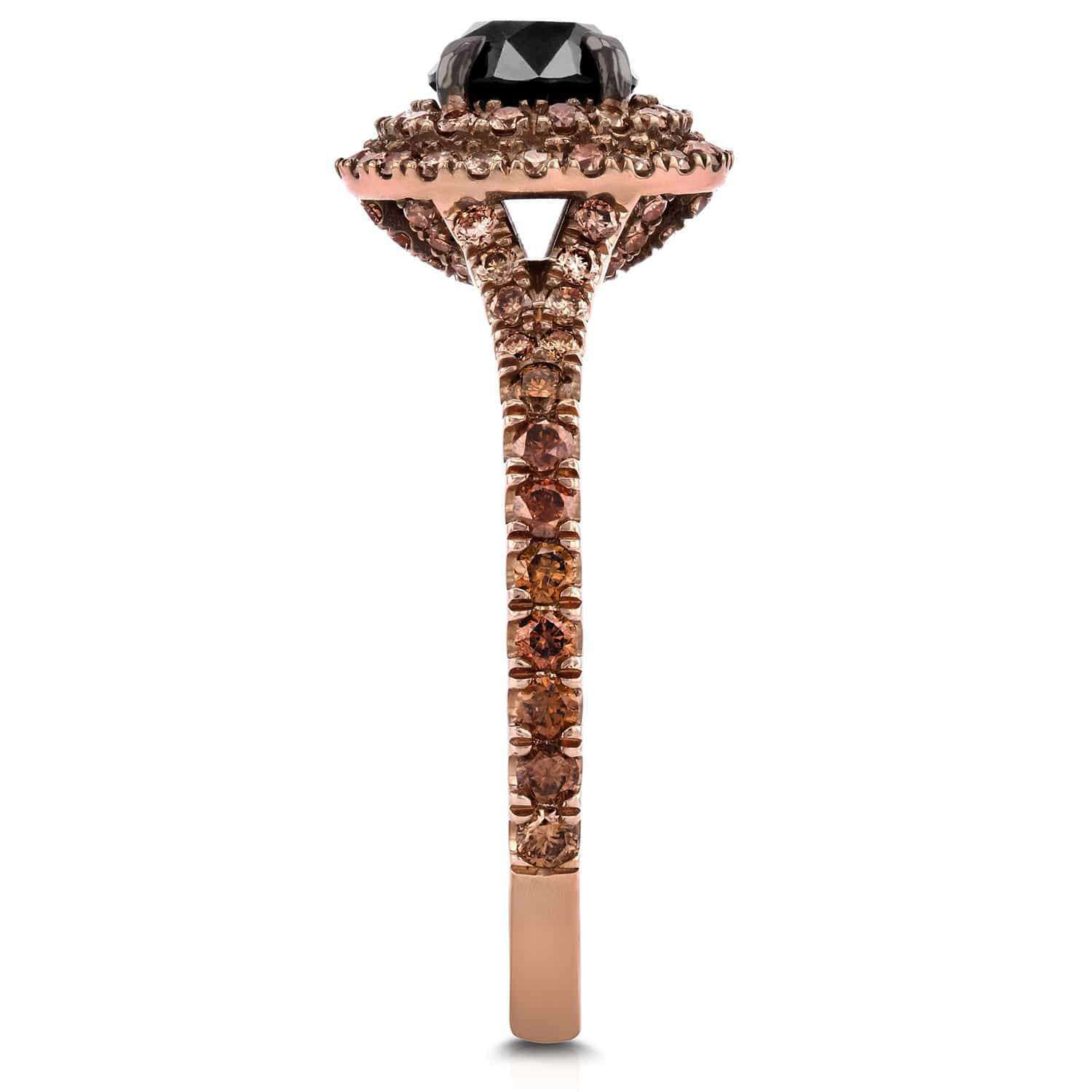 Kobelli 18k Rose Gold Black and Champagne Diamond Double Halo Ring 1 1/2 CTW