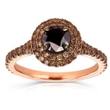Kobelli 18k rosa guld sort og champagne diamant dobbelt halo ring 1 1/2 CTW