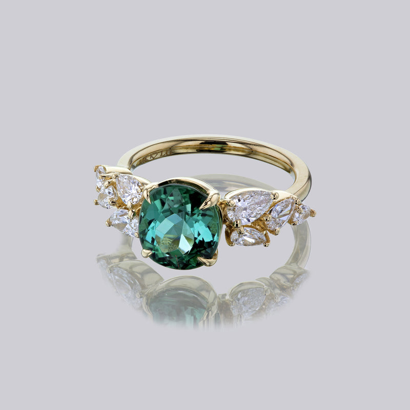 Green Tourmaline Side Cluster Ring