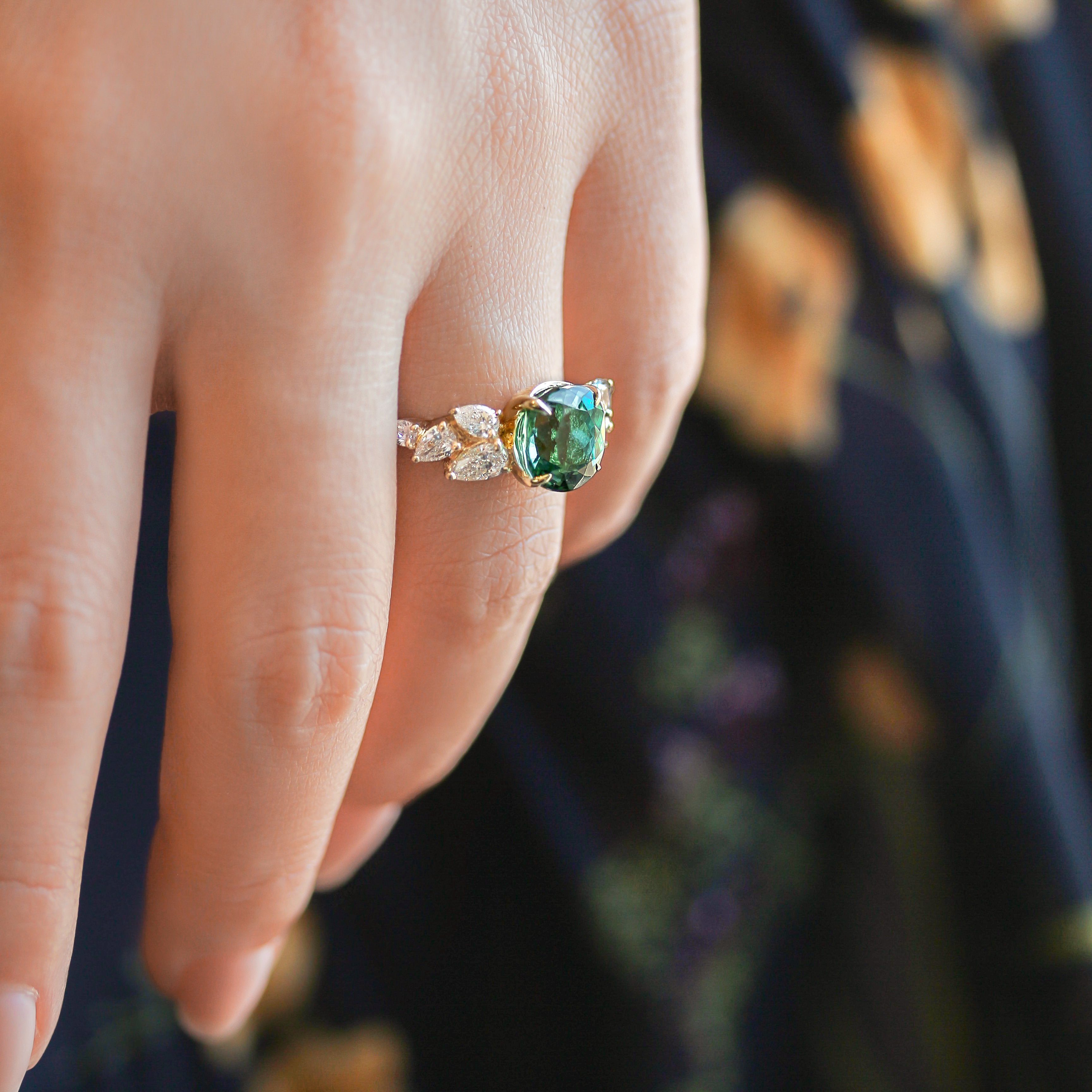 Kobelli Green Tourmaline Side Cluster Ring