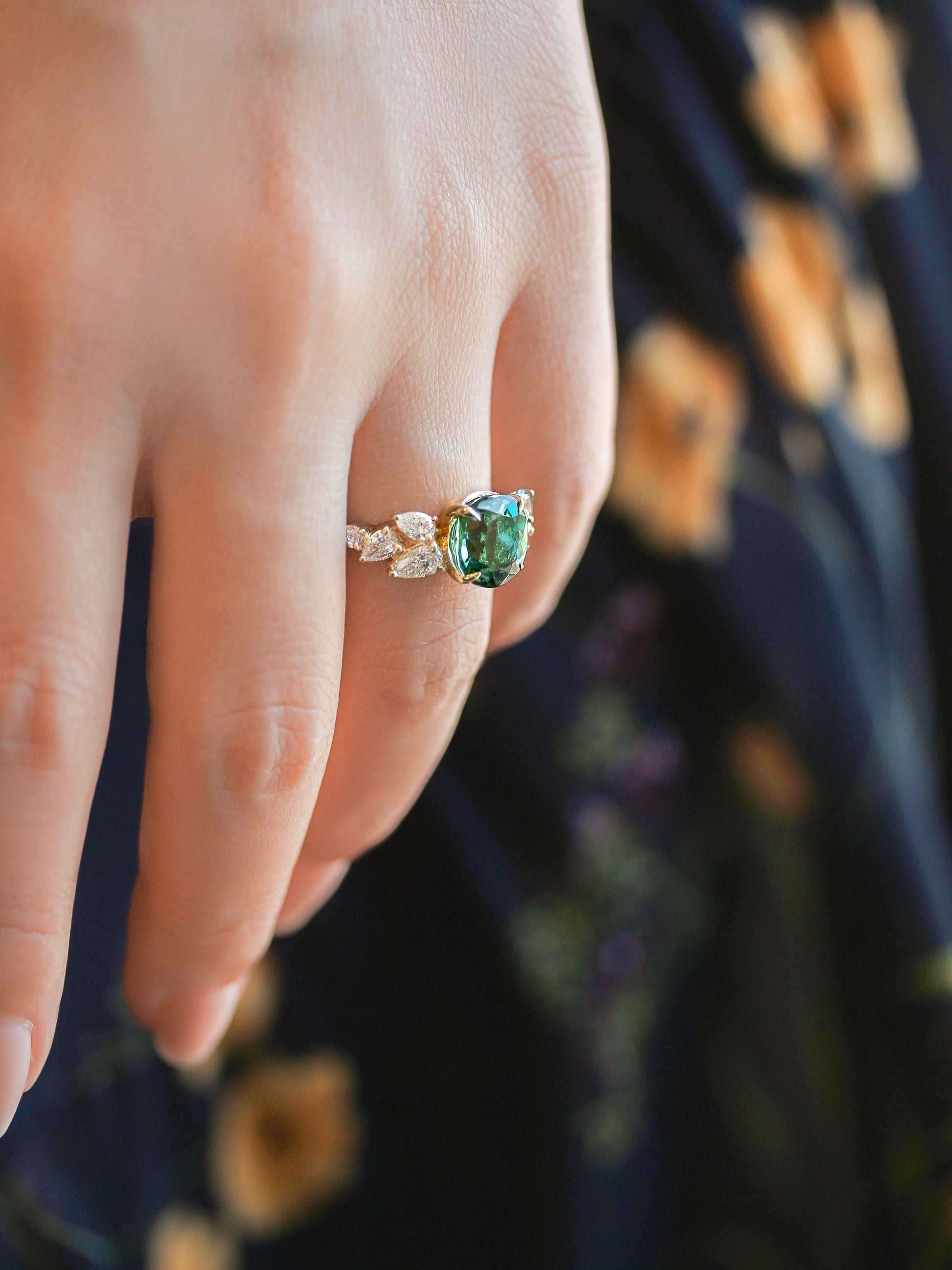 Kobelli Green Tourmaline Side Cluster Ring