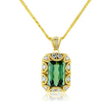 Kobelli Green Tourmaline Royal Scallop Pendant Necklace with Lab Grown Diamonds