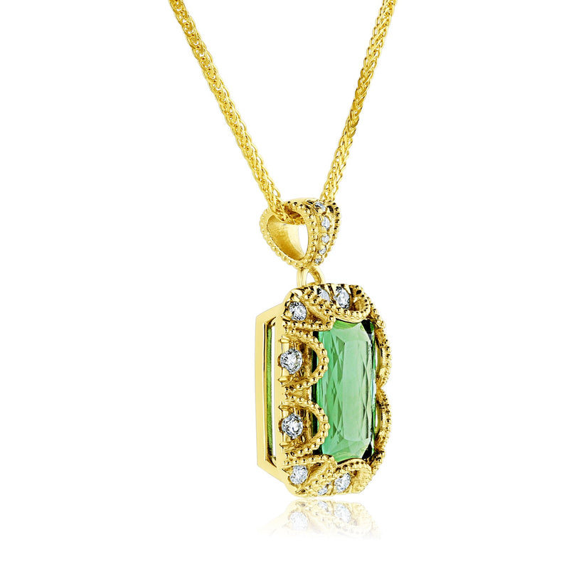 Kobelli Green Tourmaline Royal Scallop Pendant Necklace with Lab Grown Diamonds