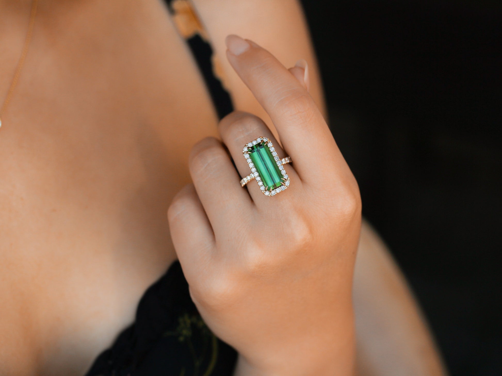 Kobelli Elongated Double-Prong Green Tourmaline Ring