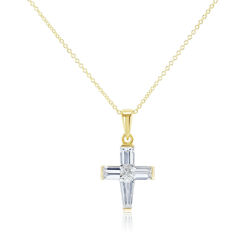3.0 ctw Baguette Diamond Cross with Round Center in 18k yellow gold (2 1/2