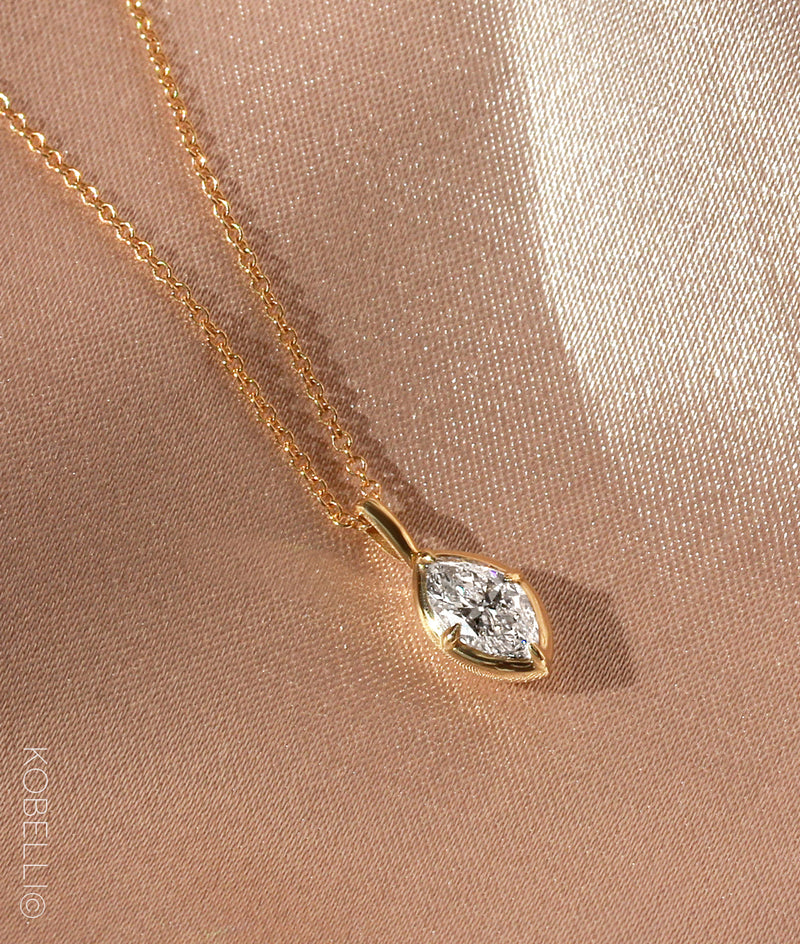 Marquise-cut Natural Diamond Drop Bezel Necklace – Kobelli