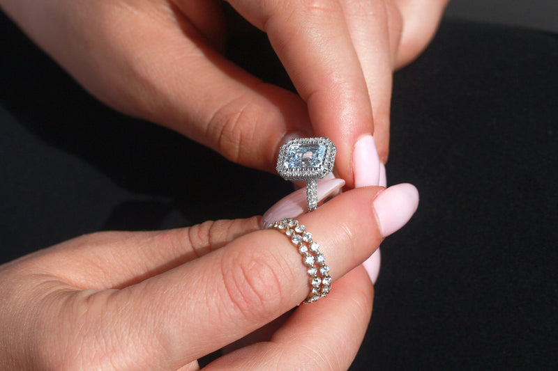 Kobelli Emerald Blue Diamond Ball Prongs Statement Engagement Ring