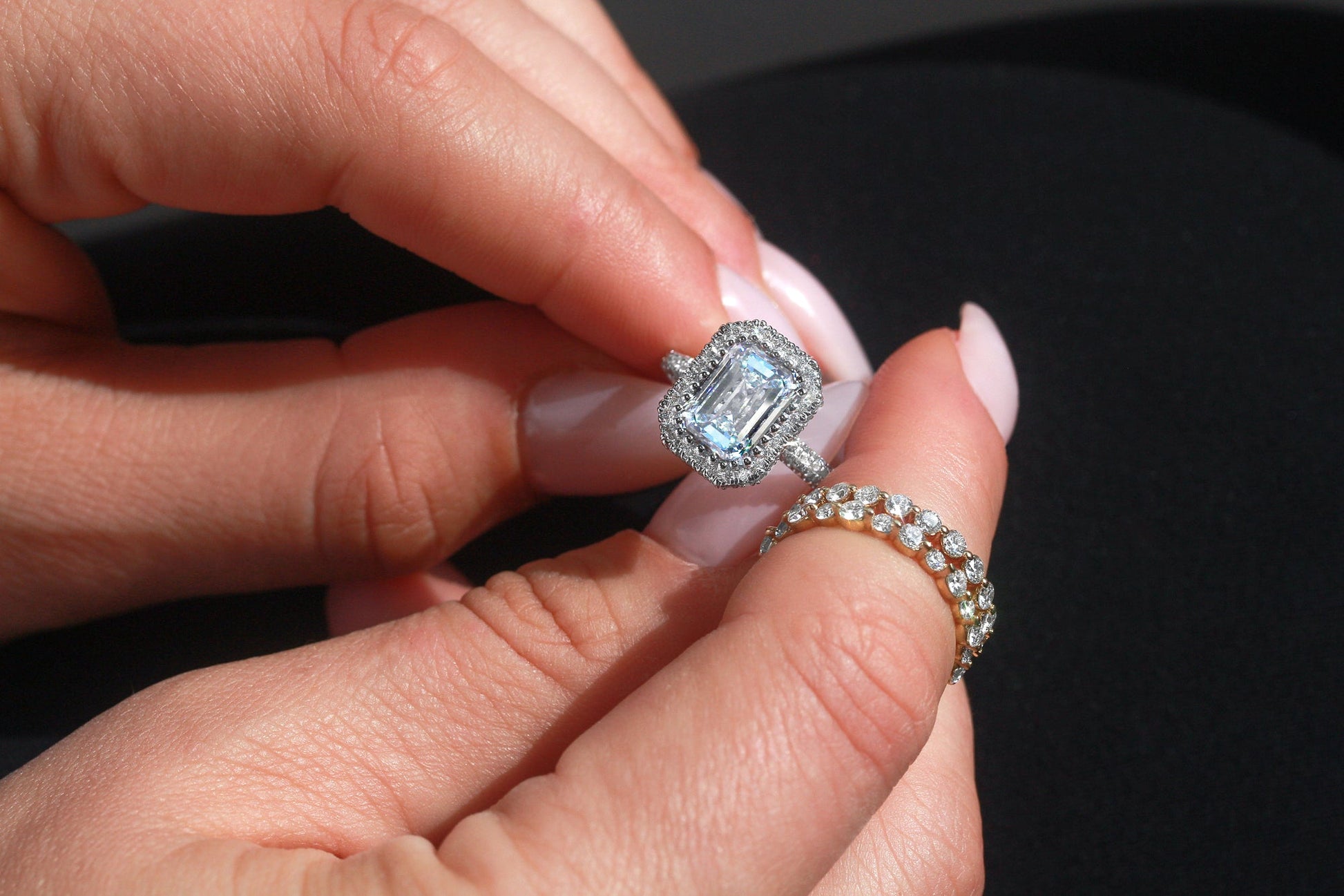 Kobelli Emerald Blue Diamond Ball Prongs Statement Engagement Ring