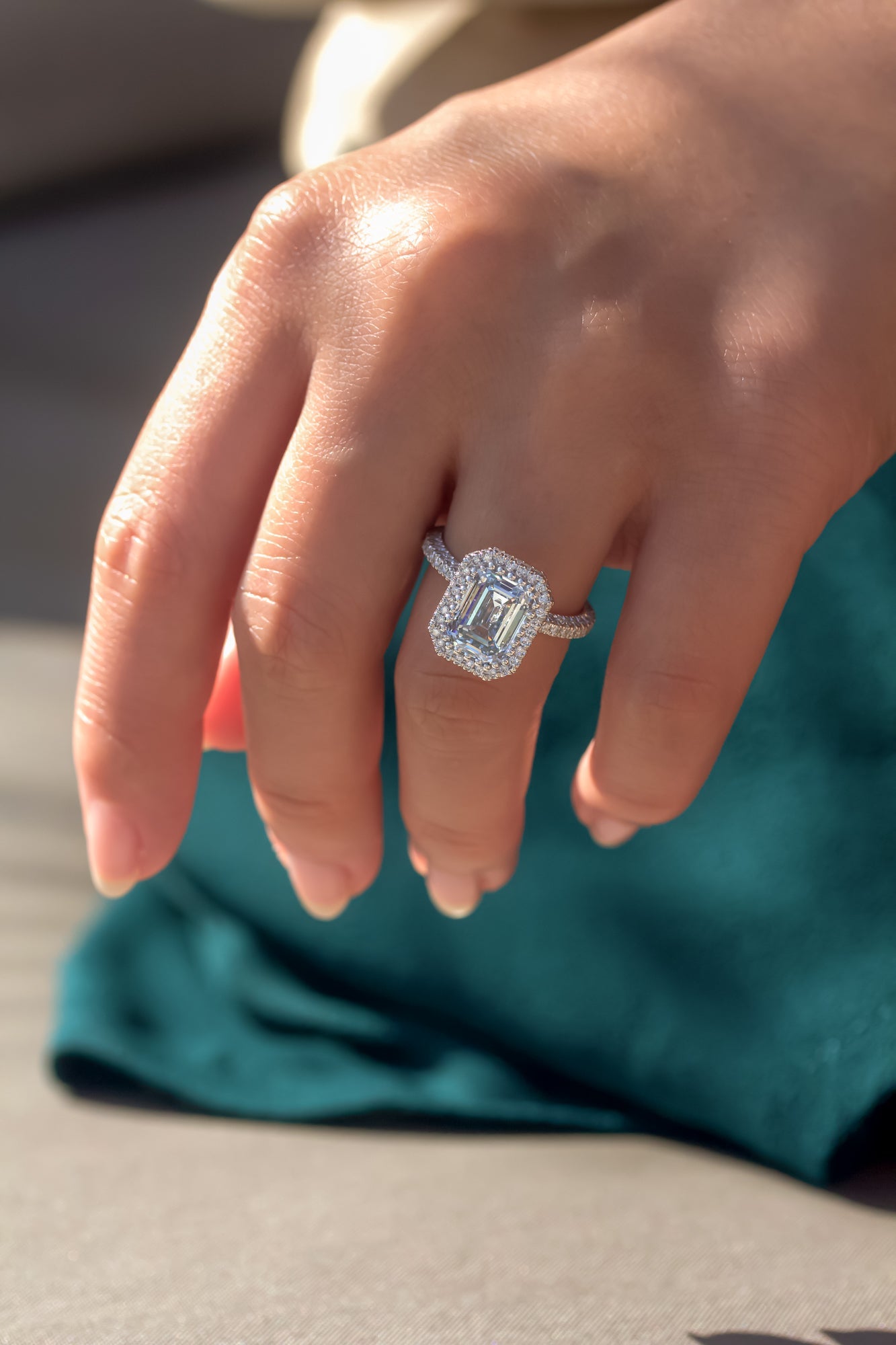 Kobelli Emerald Blue Diamond Ball Prongs Statement Engagement Ring