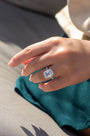 Kobelli Emerald Blue Diamond Ball Prongs Statement Engagement Ring
