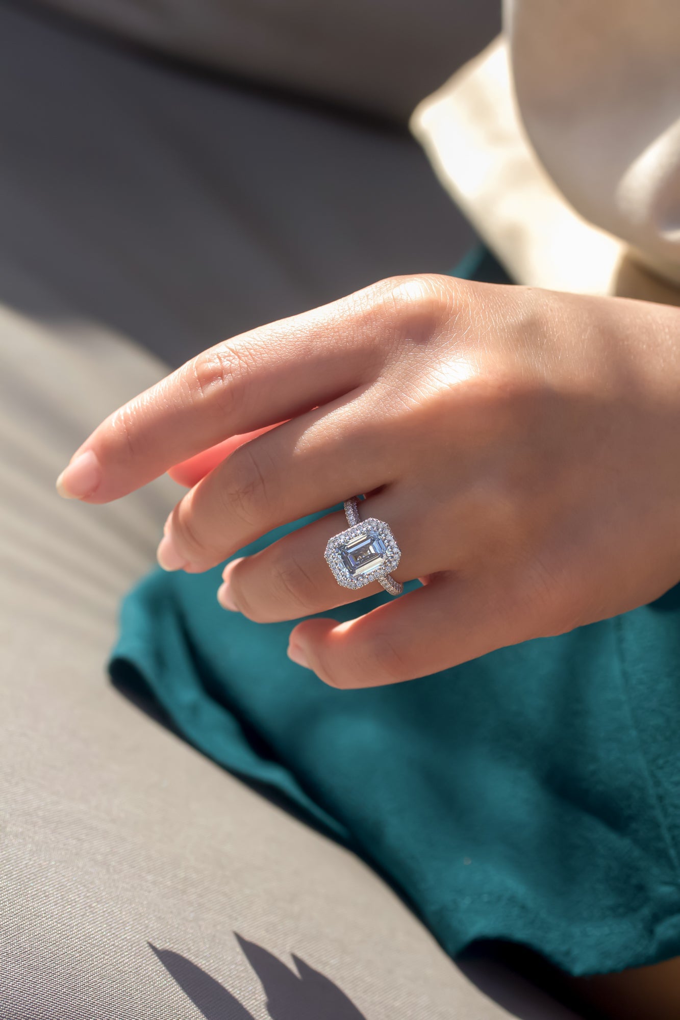 Kobelli Emerald Blue Diamond Ball Prongs Statement Engagement Ring