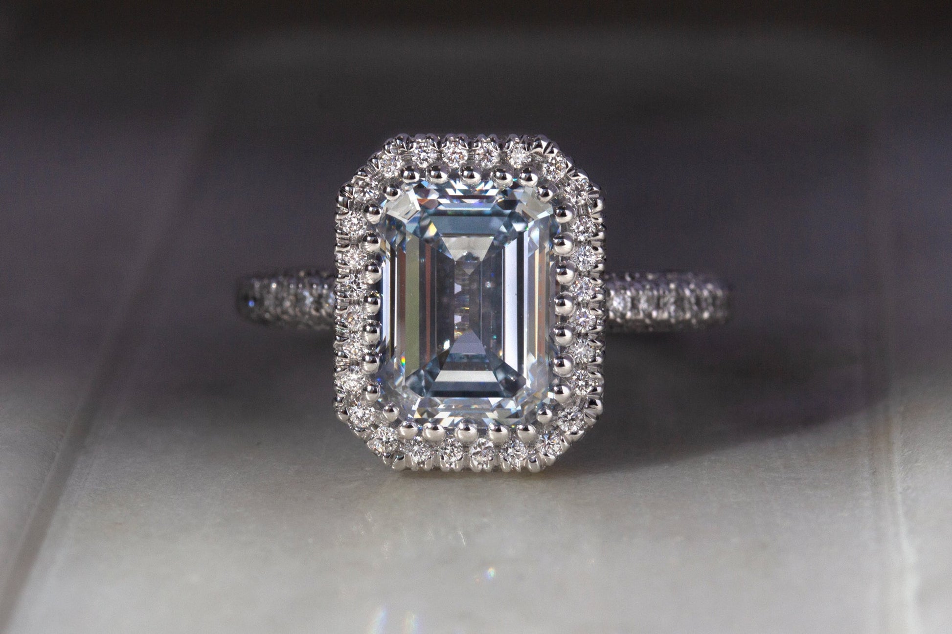 Kobelli Emerald Blue Diamond Ball Prongs Statement Engagement Ring