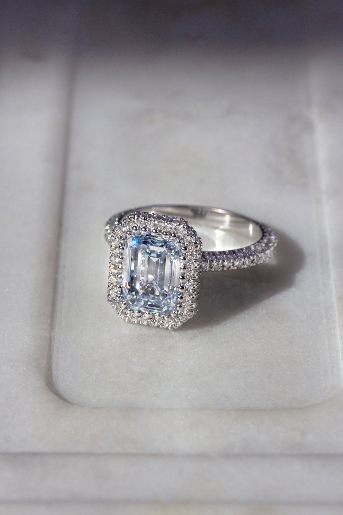 Kobelli Emerald Blue Diamond Ball Prongs Statement Engagement Ring