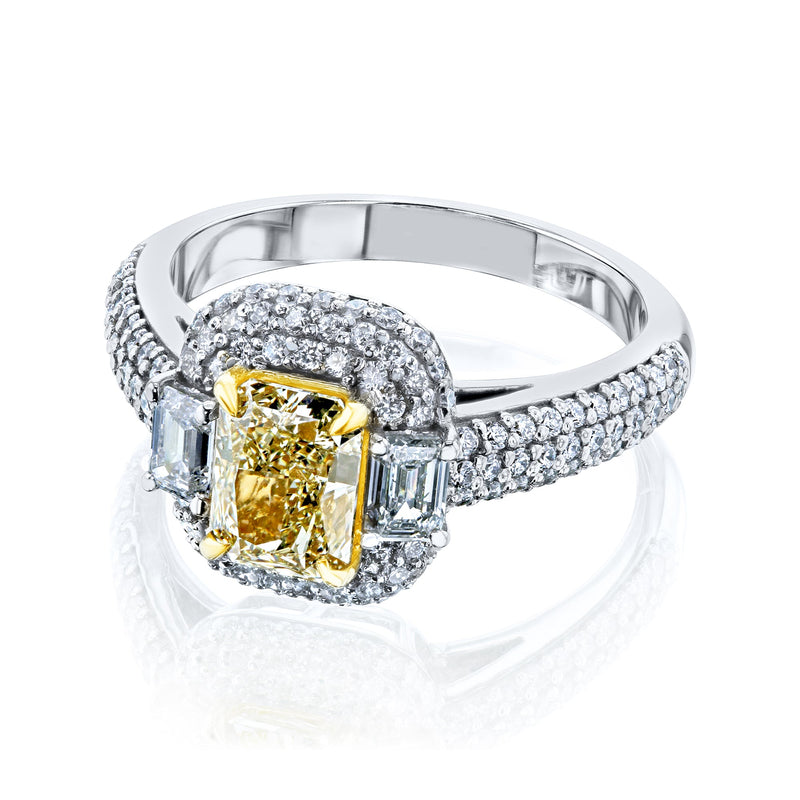 Kobelli Fancy Yellow Natural Diamond (Canary Diamond) Radiant-cut 18k Engagement Ring