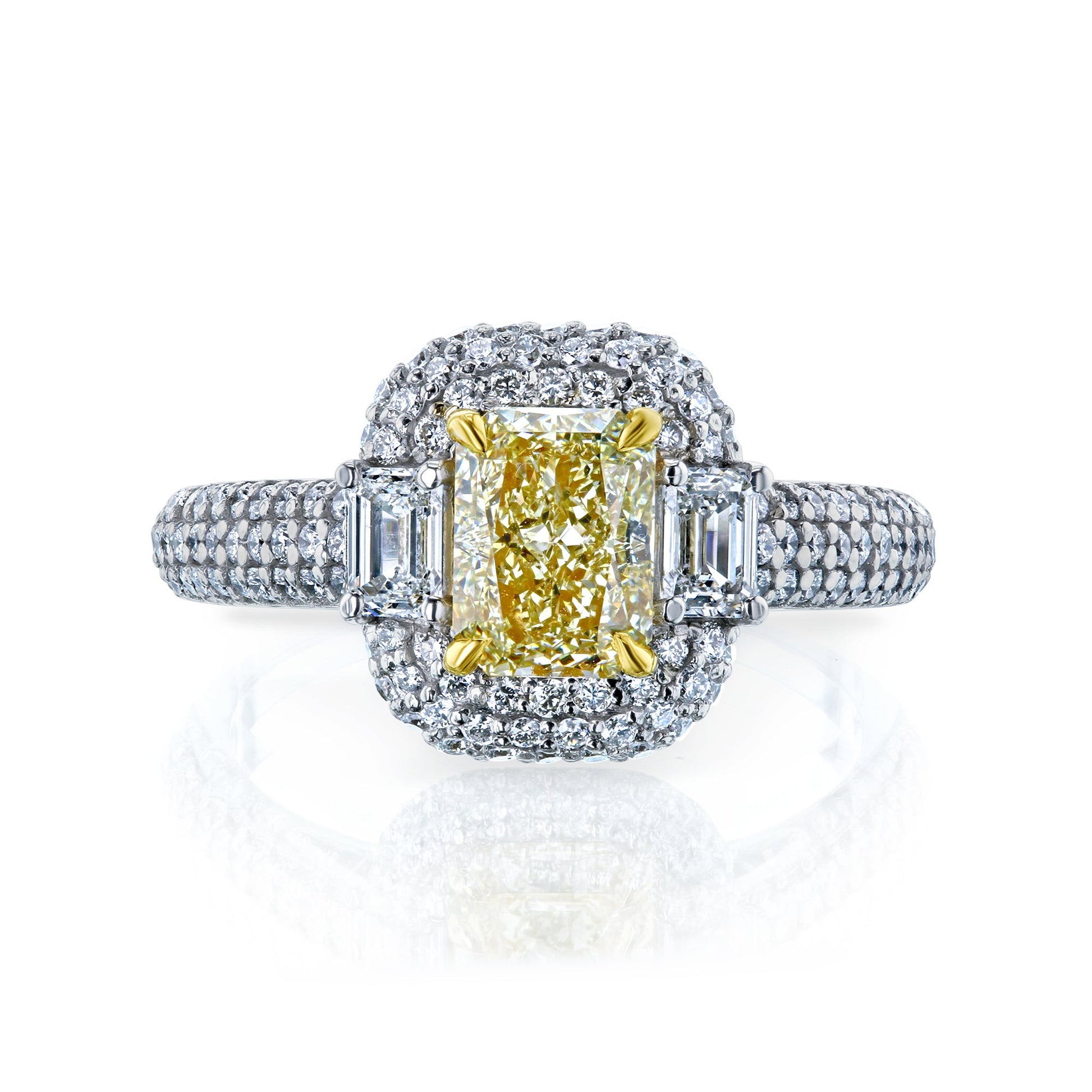 Kobelli Fancy Yellow Natural Diamond (Canary Diamond) Radiant-cut 18k Engagement Ring