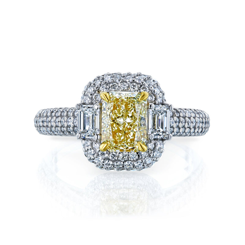 Art Deco 2.12 Carat Fancy Intense Yellow Moval Diamond Ring - GIA
