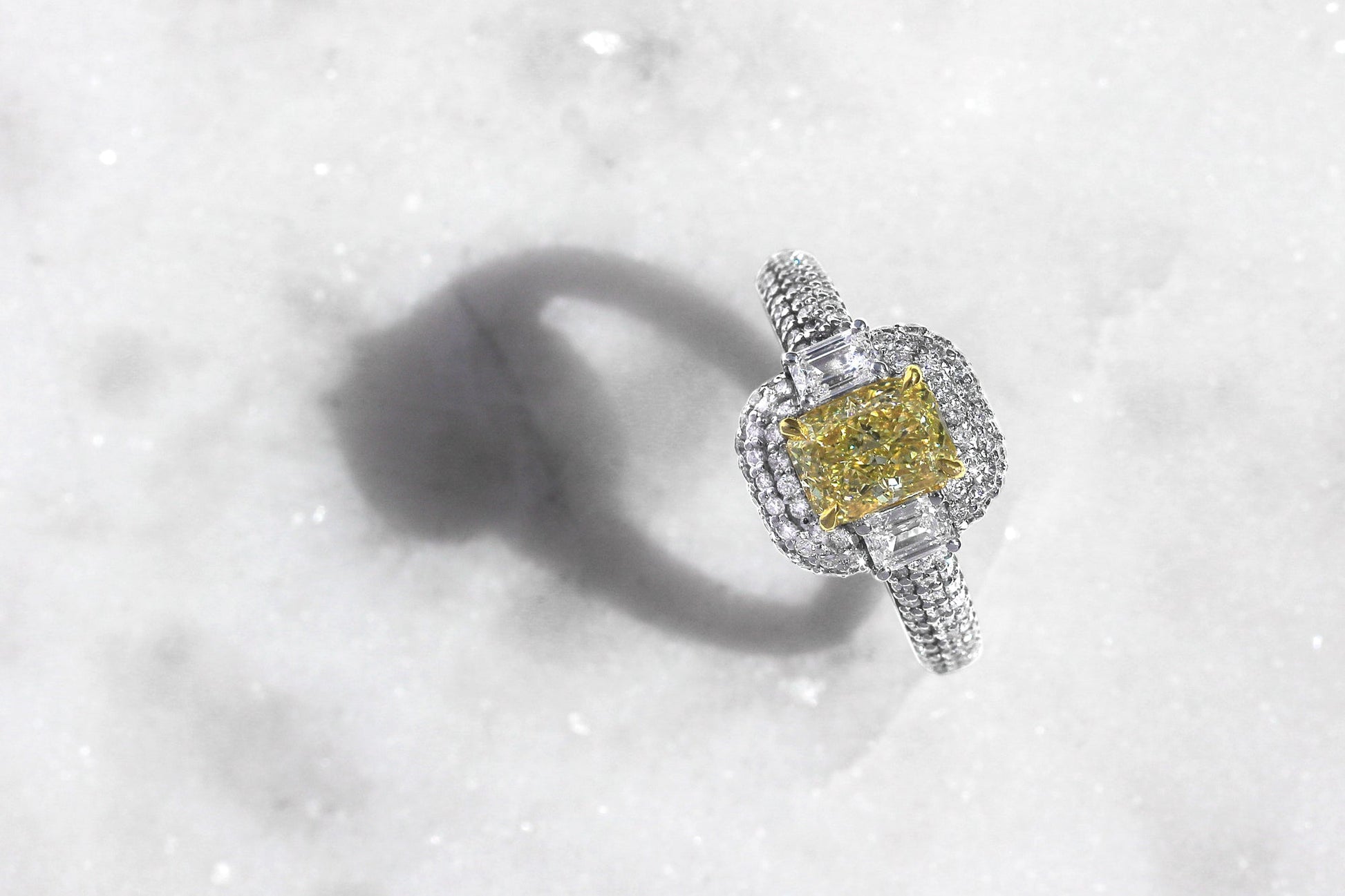 Kobelli Fancy Yellow Natural Diamond (Canary Diamond) Radiant-cut 18k Engagement Ring