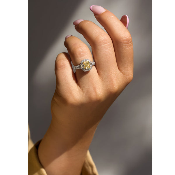 Kobelli Fancy Yellow Natural Diamond (Canary Diamond) Radiant-cut 18k Engagement Ring