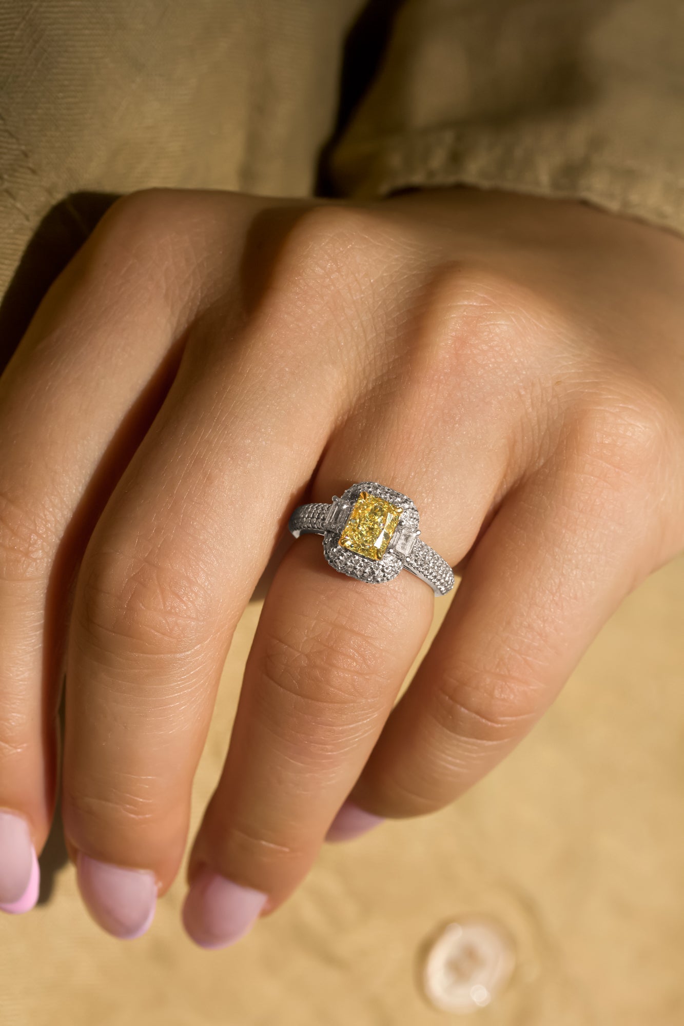 Kobelli Fancy Yellow Natural Diamond (Canary Diamond) Radiant-cut 18k Engagement Ring