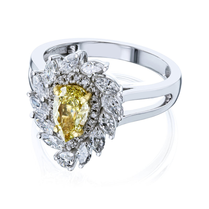 Anel de noivado Kobelli Fancy Yellow Natural Diamond (Diamante Canário) com corte em pêra 18k