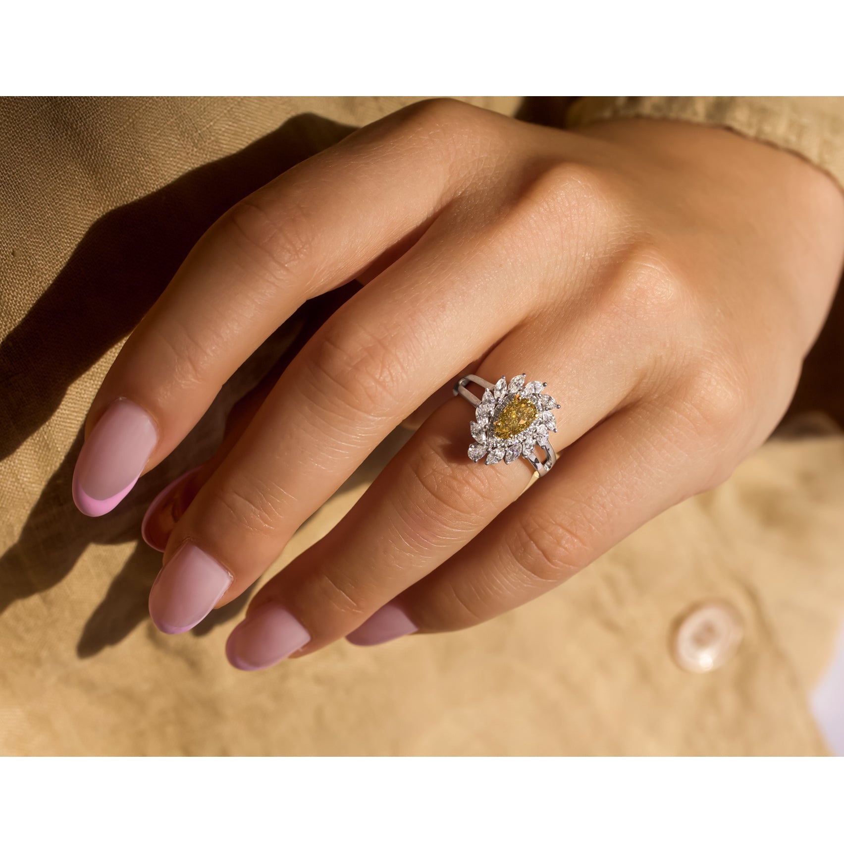 Kobelli Fancy Yellow Natural Diamond (Canary Diamond) Pear-cut 18k Engagement Ring