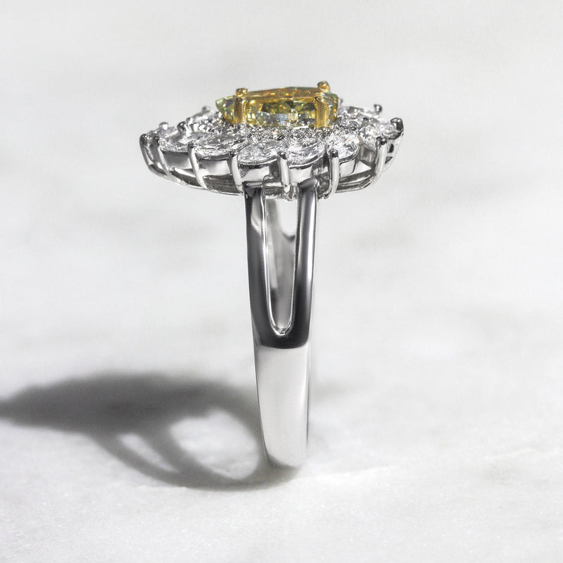 Kobelli Fancy Yellow Natural Diamond (Canary Diamond) Pear-cut 18k Engagement Ring